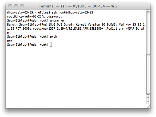 SSH'ing into my iPod Touch